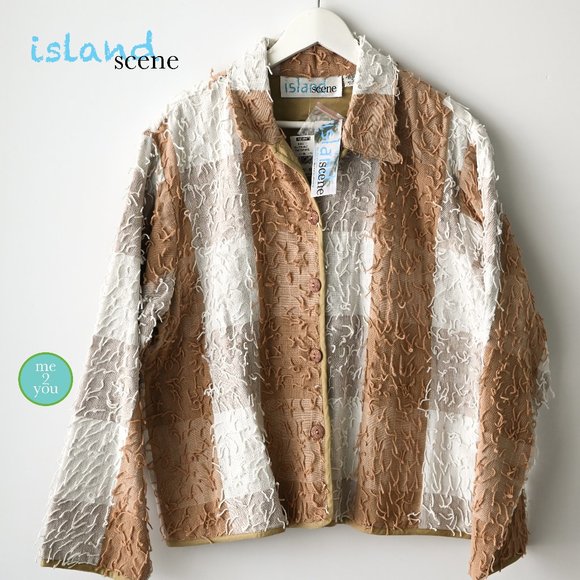 Island Scene Jackets & Blazers - ISLAND SCENE Tan & White Fringe Jacket - Size XL